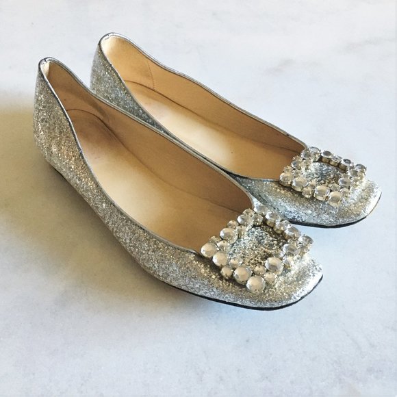 Kate Spade Norella silver glitter flat shoe buckle - Picture 1 of 11